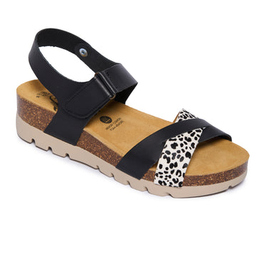 Plakton Platform Wedge Sandal – Camellia Black Pony Print / Black